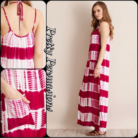 SALE‼️ NWT Fuchsia White Tie Dyed Maxi Dress - Picture 6 of 8